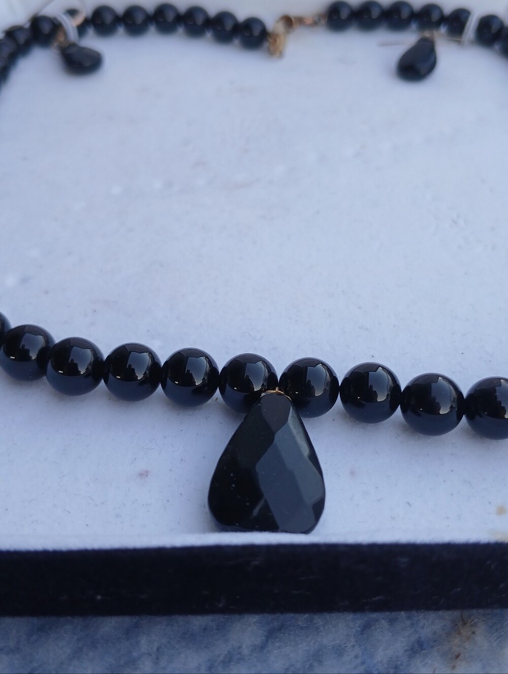 Black Onyx Beaded Teardrop Pendant Necklace - Women Jewelry